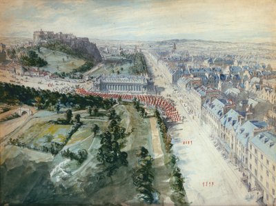 Princes Street, Edinburgh Looking West, 10.15 am August, 1847, showing Parade, West of the Institution by Joseph Woodfall Ebsworth